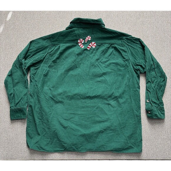 Quacker Factory Green Corduroy Candy Cane Embroidered Button Up Shirt  Sz 1X - Picture 4 of 4